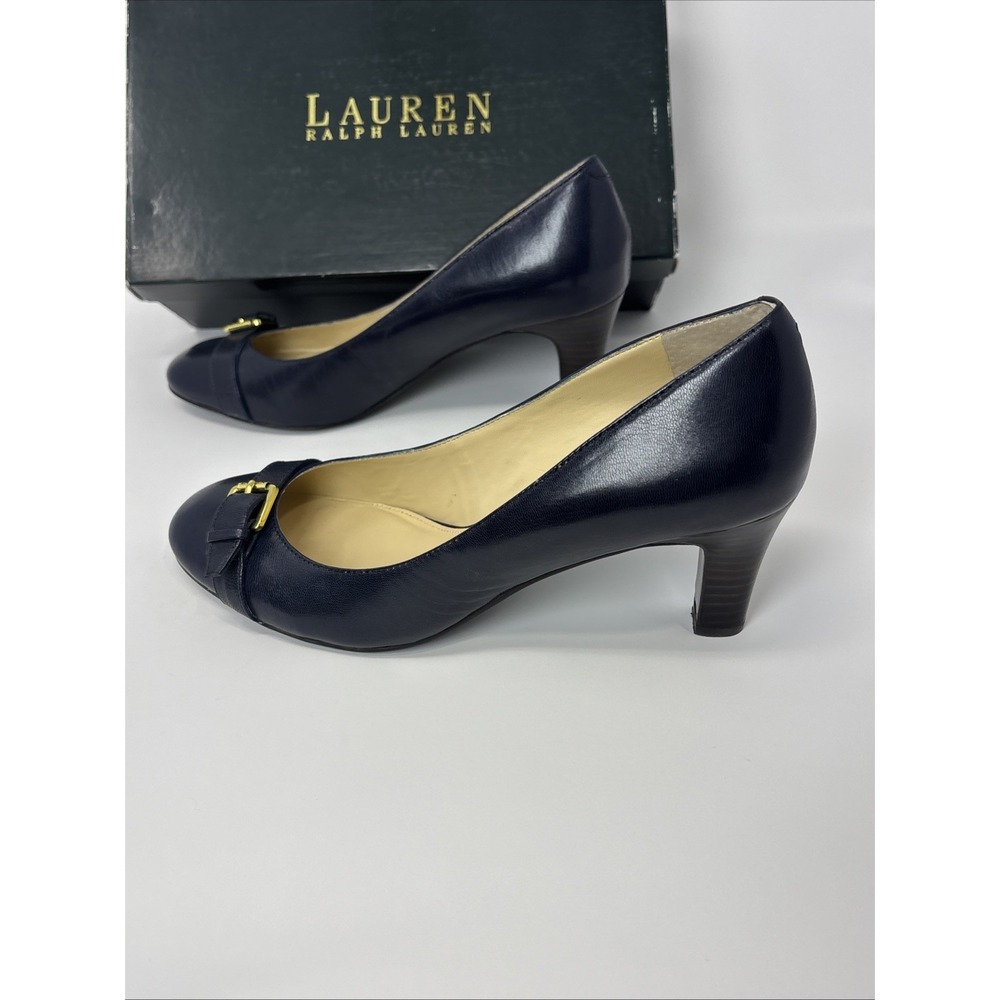 LAUREN Ralph Lauren Saffron Leather Classic Pumps, Blue, Mid-Block Heel Size 9B - Picture 7 of 16
